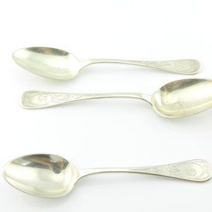3 Tiffany & Co. 1870 King William Engraved Spoons, 1 Tea, 2 Tablespoons #7249
